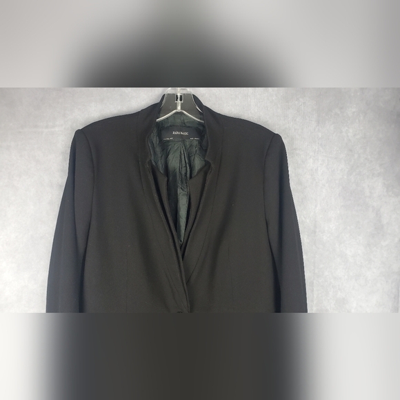Zara Black Double Collar Duster formal Career Office Coat Jacket Blazer Size XL - Picture 2 of 7